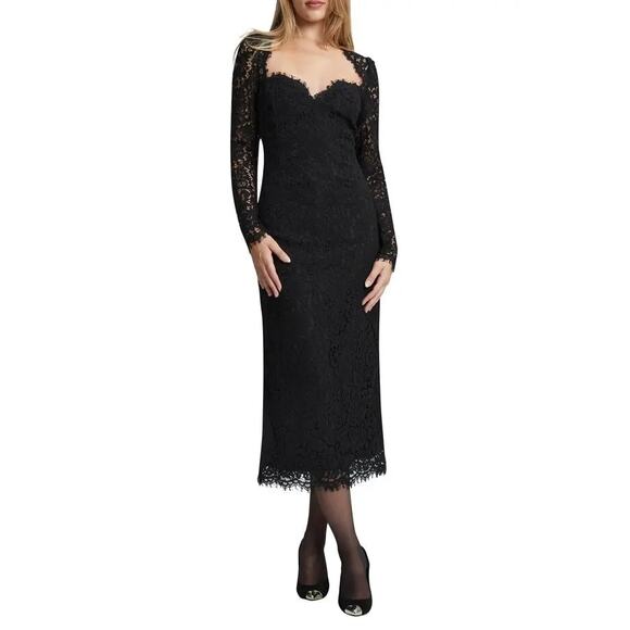 NWT Bardot Aurora Lace Long Sleeve Midi Dress Women’s XL Black Sweetheart Witchy - Picture 1 of 11